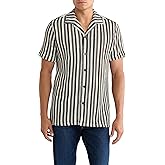TAILORED RECREATION PREMIUM Textured Stripe Knit Button-Up Shirt, Cotton Blend, Short Sleeve, Black and White