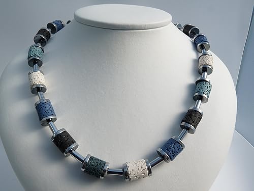 Handgemachte Kette mit natürlichem Lava und Hämatit Edelstein, Edelsteinkette, Unikat