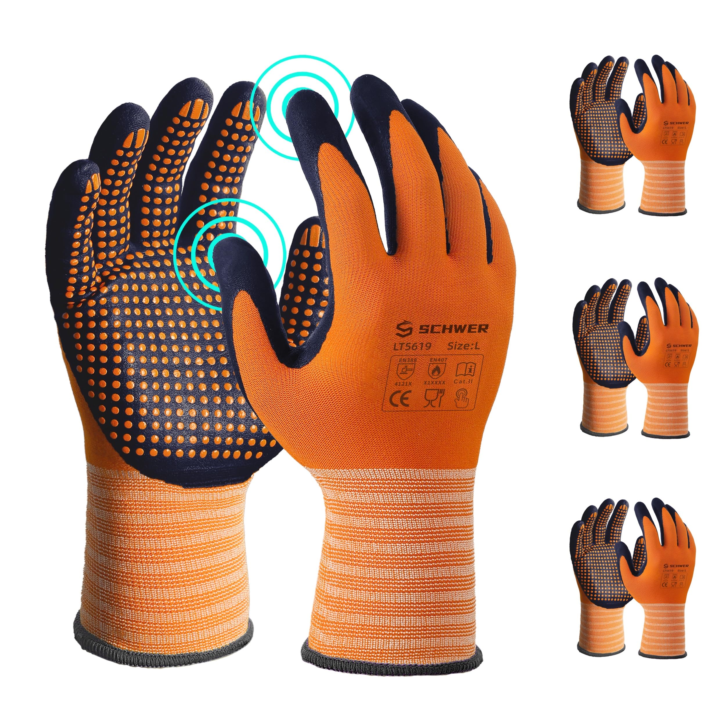 Photo 1 of Schwer 3 Pairs LT5619 Work Gloves Micro-Foam Nitrile Coated, Level 4 Abrasion Resistant Nylon Working Gloves with Micro Dot Grip for Men Women, Touchscreen, for Automotive Electronic Assembly, Large