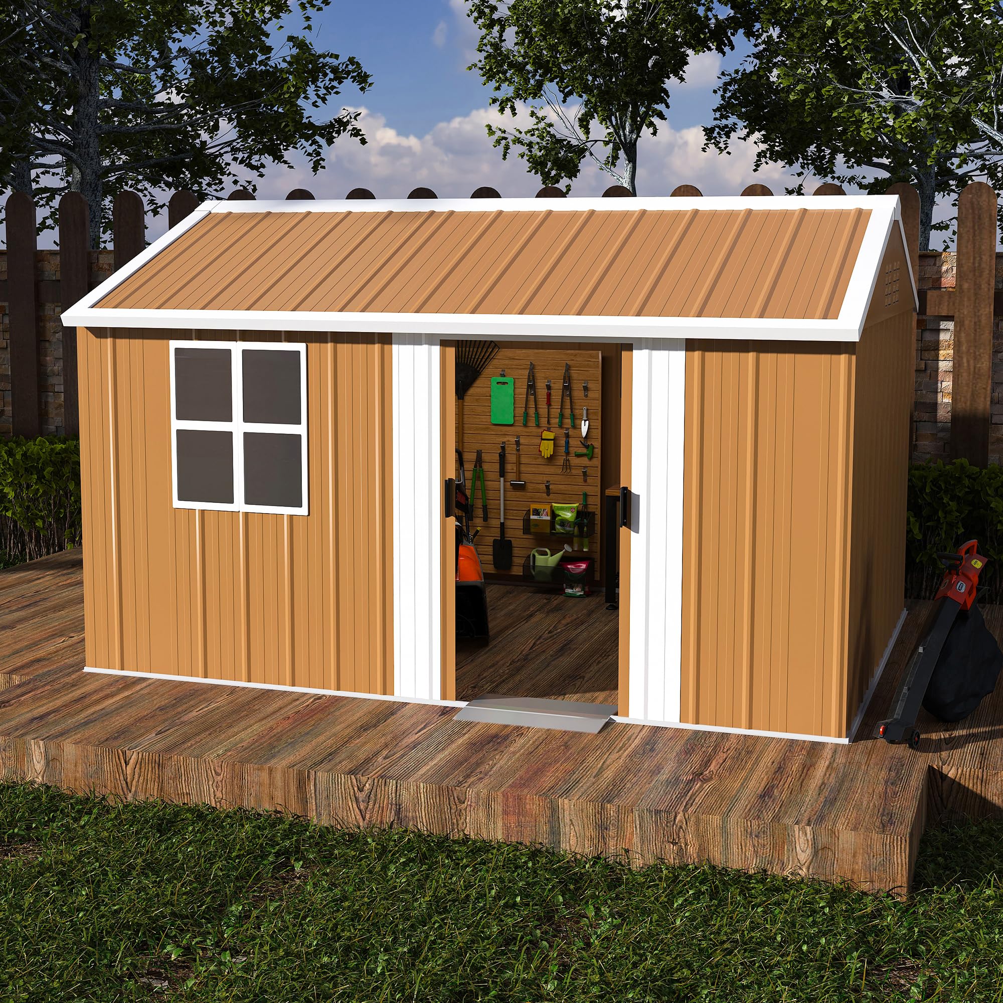 View 1 of ***INCOMPLETE SET***KEIKI 12FT x 8FT Heavy-Duty Metal Storage Shed, Outdoor Storage Shed with Window and Lockable Doors, Weatherproof Outdoor Garden Shed for Garden, Backyard, Patio, Lawn (Floor Not Included)