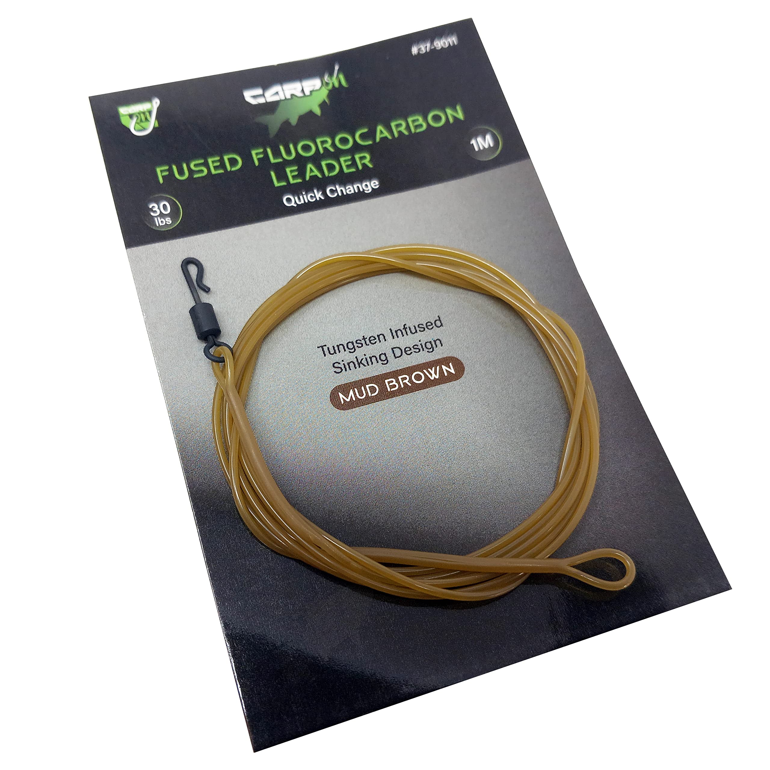 CARP ON - 1m/100cm 30lb CARP LEADER Line - Tungsten Infused Fluorocarbon Quick Link Swivel - Sinking Design - (Basic - Which includes Quick Link Swivel, Camo Brown) [37-9011]