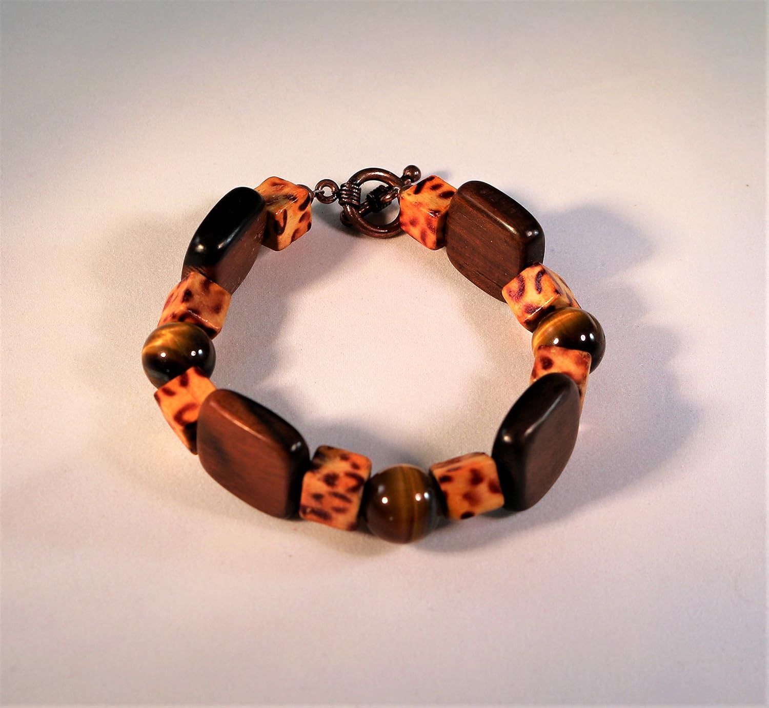 Tiger's Eye and Wood Bracelet Handmade