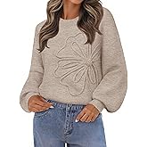 MEROKEETY Women's Winter Floral Sweater Crew Neck Lantern Sleeve 2025 Fall Trendy Warm Chunky Oversized Pullover Tops