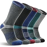 5 Pairs Merino Wool Hiking Socks Warm Winter Thermal Crew Cozy Cushioned Moisture Wicking Socks for Women & Men