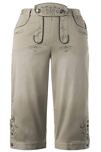 Ulla Popken Damen große Größen bis 60, Hose in Lederoptik, Trachtenhose aus Baumwollstretch mit Stickereien & Zierknöpfe 7002