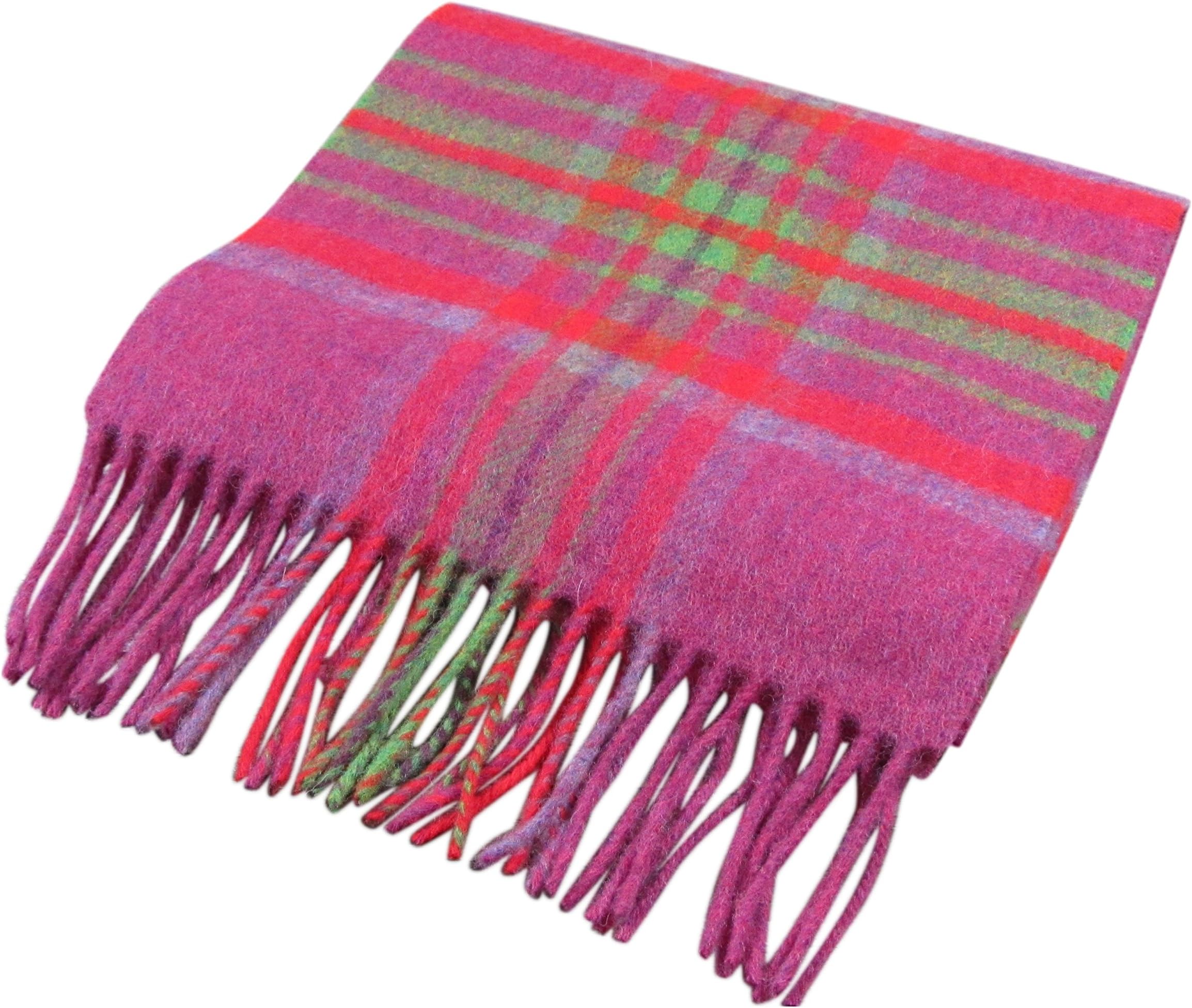 100% Pure Lambswool Scarf by John Hanly & Co. Ireland- Luxuriously Soft, Decorative Irish Woolen Unisex Scarf 9” x 78” (Dark Pink Plaid)
