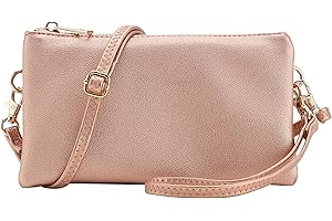 B BRENTANO Vegan Leather Multi-Pocket Crossbody Purse/Clutch with Card Slots, Removable Wristlet & Adjustable Shoulder Strap