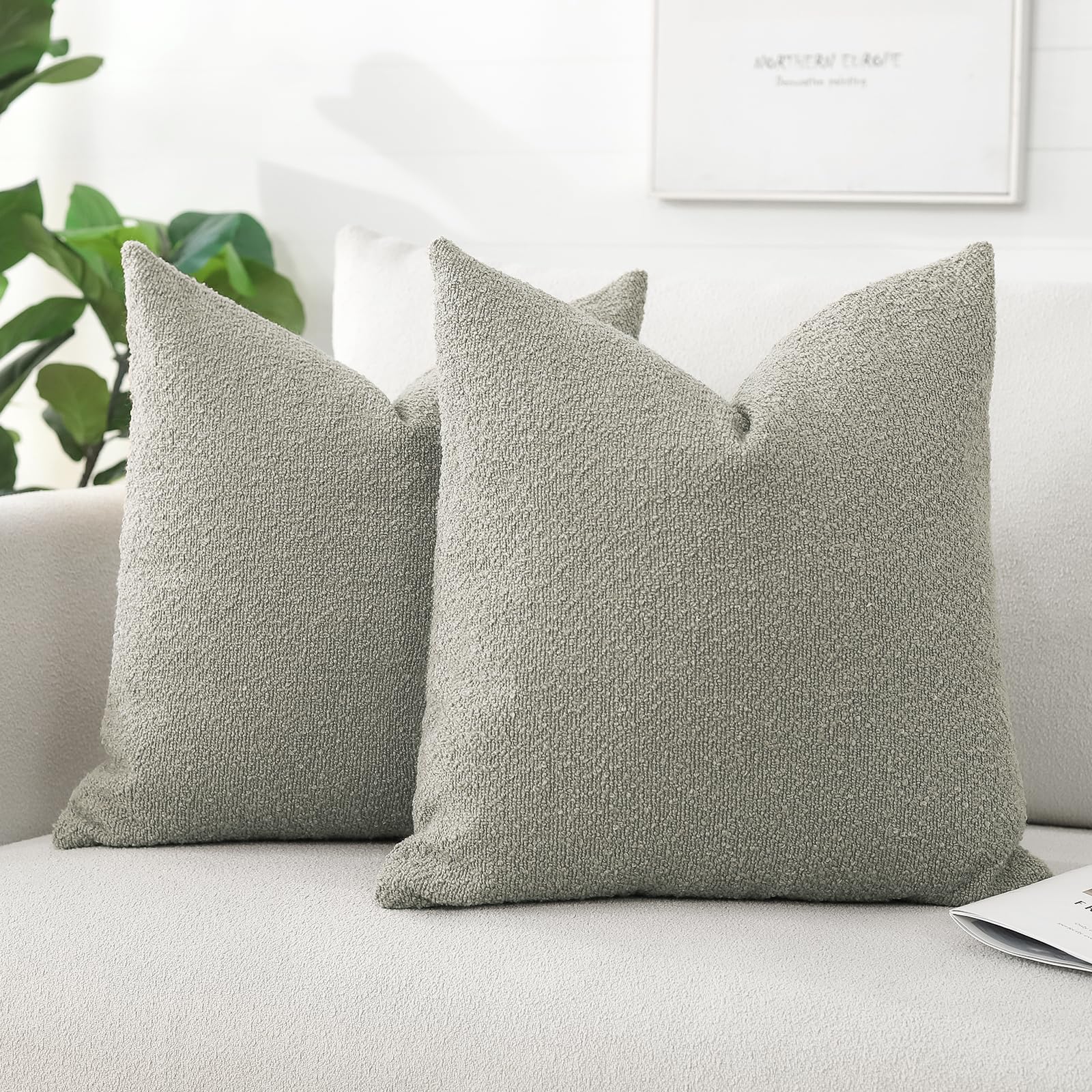 Artscope Pack of 2 Textured Boucle Cushion Covers Square Pillow Cases Cozy Soft Decorative Couch Pillow Covers for Chair Sofa Bedroom Living Room Home Decor 60x60cm, Neutral Grey