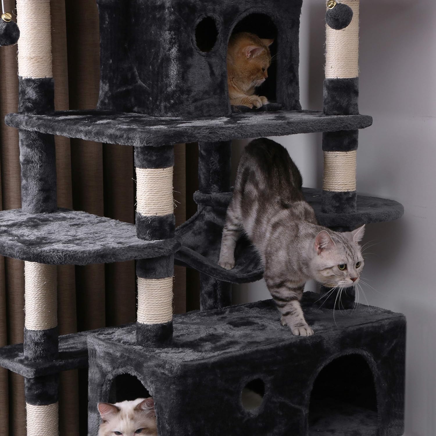 BEWISHOME Large Cat Tree Condo with Sisal Scratching Posts Perches Houses Hammock, Cat Tower Furniture Kitty Activity Center Kitten Play House Grey MMJ03B : Pet Supplies