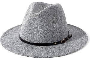 Lisianthus Women Wide Brim Wool Fedora Panama Hat with Belt Buckle Light-Gray