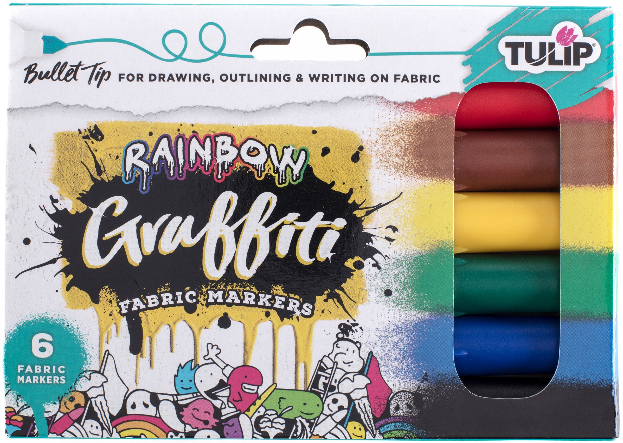 Tulip Graffiti Fabric Markers 6PK, Rainbow-Bullet tip, One Size