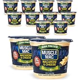 Muscle Mac Microwavable Macaroni &amp; Cheese Cups - Aged Sharp White Cheddar Cheese - Made With Real Cheese &amp; Butter from GrassFed Cows - Vegetarian-Friendly Pea Protein - 3.6 oz. (Pack of 12)