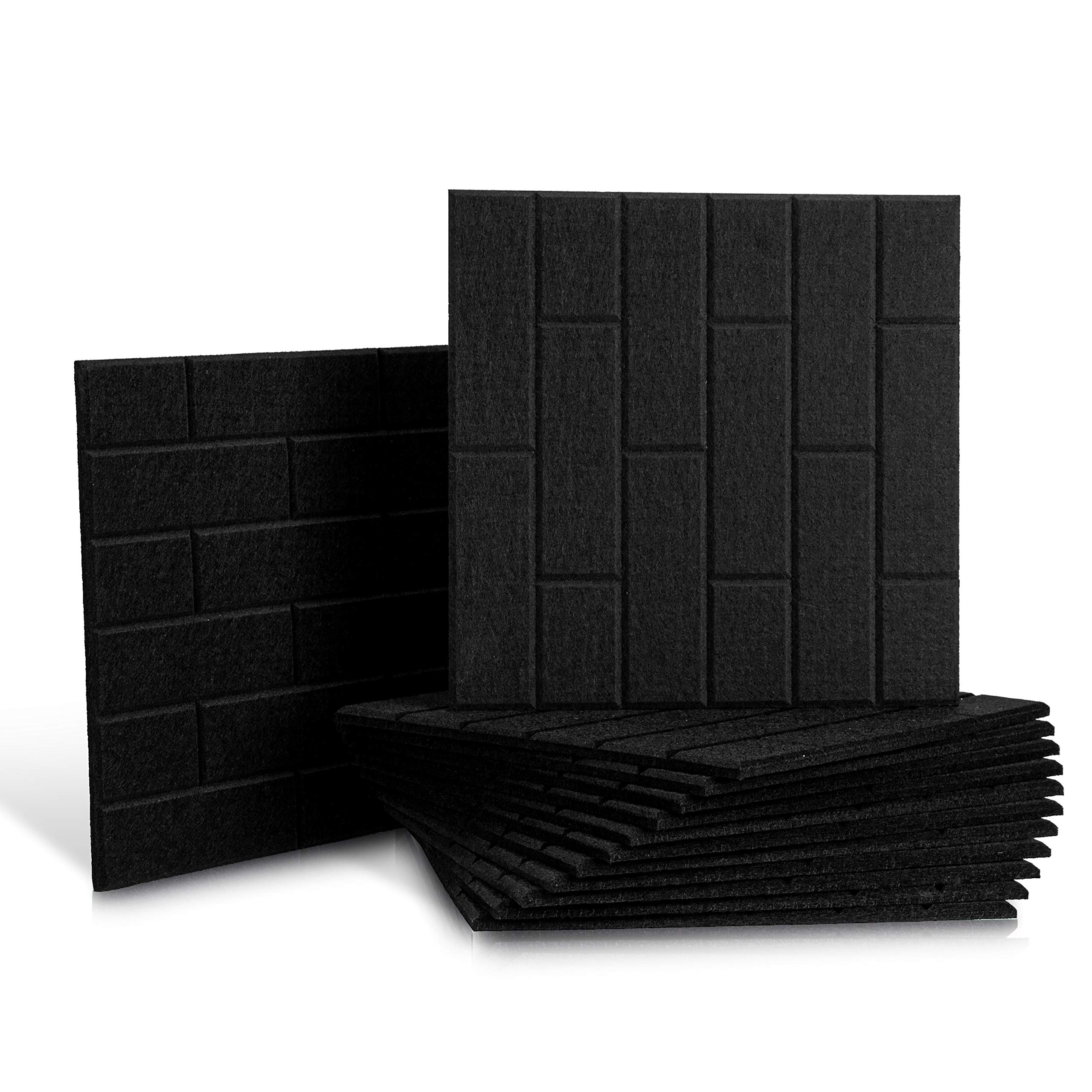 12 Pack 12 X 12 X 0.4 Inches Set Acoustic Absorption Panel, Dark Grey Acoustic Soundproofing Insulation Panel Tiles, Acoustic Treatment Used in Home & Offices(Black)