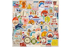 DothRayan 100Pcs World Travel Stickers Pack, Vacation Sticker Famous City Landmark Waterproof Vinyl Travel Luggage Stickers for Water Bottle Laptop Scrapbooking, Aesthetic Vintage Tourism Decals