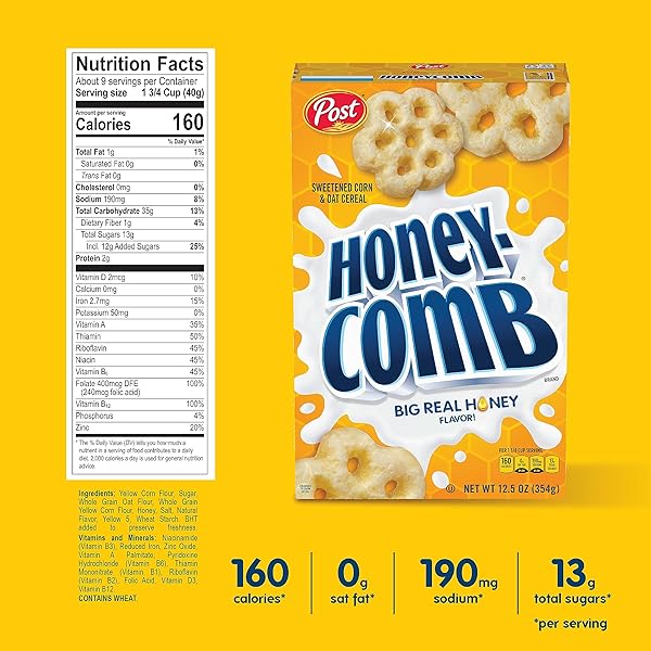 HONEYCOMB® HONEY FLAVORED SWEETENED CORN AND OAT BREAKFAST CEREAL, 19 OZ BOX