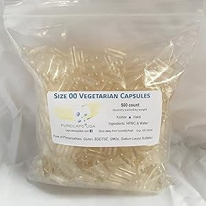 Size 00 Empty Vegetarian Capsules 500-count by PurecapsUSA
