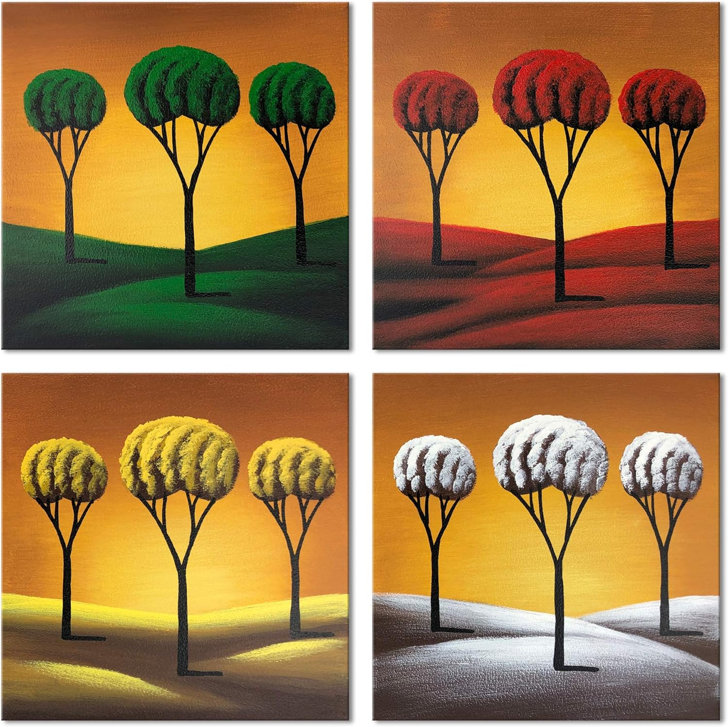 Amazon Com Wieco Art Modern 4 Piece Four Change Seasons Tree In Gold 100 Hand Painted Wrapped Abstract Flowers Artwork Floral Oil Paintings On Canvas Wall Art For Living Room Bedroom Home Decorations