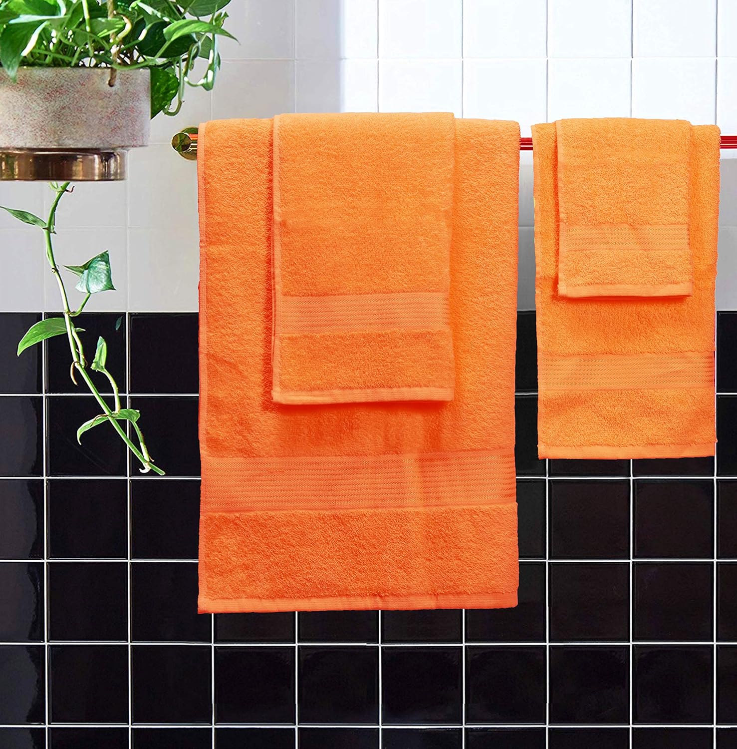 Elvana Home Ultra Soft 6 Pack Cotton Towel Set, Contains 2 Bath Towels 28x55 inch, 2 Hand Towels 16x24 inch & 2 Wash Coths 12x12 inch, Ideal for Everyday use, Compact & Lightweight - Orange: Kitchen & Dining