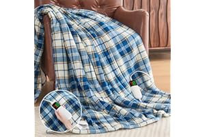 OCTROT Heated Blanket Electric Throw 50X60, Heating Throw with 10 Levels 8 Hours Auto Off, Blue Plaid Sherpa Blanket Winter Warmer, Christmas Housewarming Gifts for Women Mom, Home Decor for Couch Bed Office