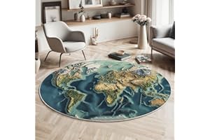 Washable Mountains, Plains, Ocean Area Rug - 6ft Round Rugs for Living Room Soft Carpet for Bedroom Waterproof 3D Topographic