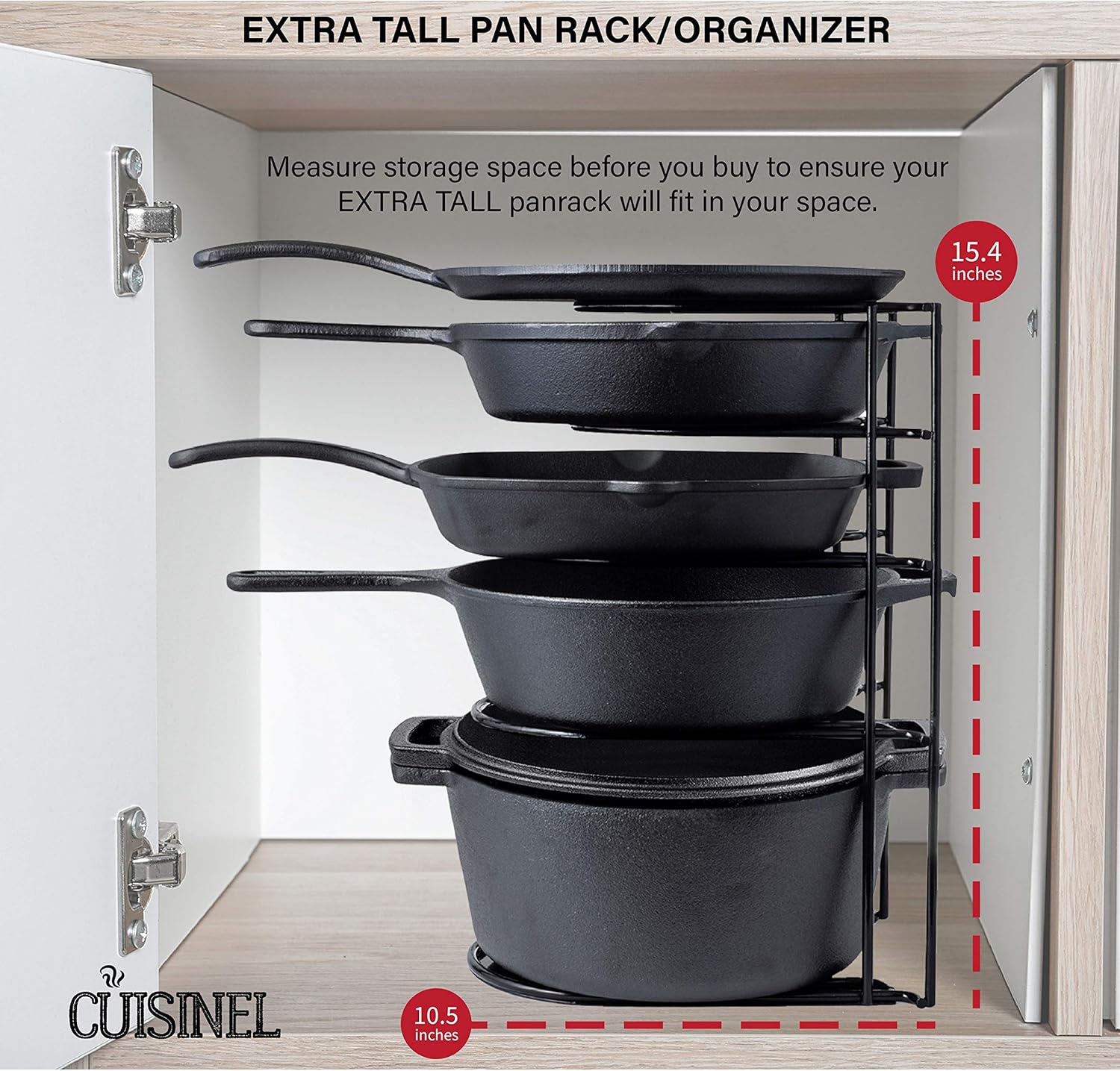 Heavy Duty Pan Organizer, Extra Large 5 Tier Rack - Holds Cast Iron Skillets, Dutch Oven, Griddles - Durable Steel Construction - Space Saving Kitchen Storage - No Assembly Required - Black 15.4-inch: Kitchen & Dining