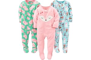 Simple Joys by Carter's Baby and Toddler Girls' 3-Pack Loose Fit Fleece Footed Pajamas