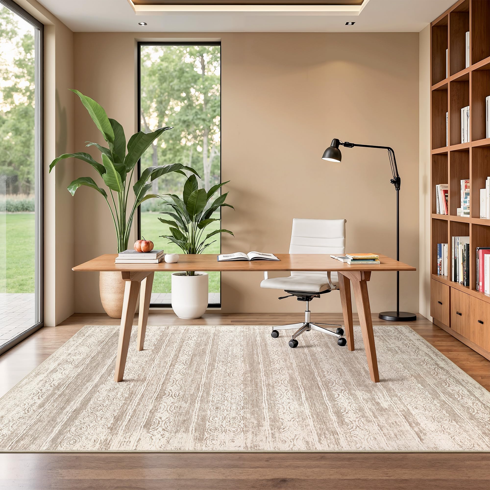 Photo 1 of 6x9 Washable Area Rug Modern Abstract Low Pile Non Slip Carpet Neutral Brown for Living Room Bedroom Under Dining Table Indoor Floor Mat (Brown, 6'x9')