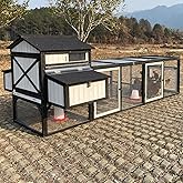 PetsCosset 116" Large Outdoor Chicken Coop with Run &amp; 4 Nesting Boxes | Indoor Outdoor, Wooden Hen House with Nesting Box, Ramp, Pull Out Tray, For Chick, Bunny, Weatherproof Asphalt Roof