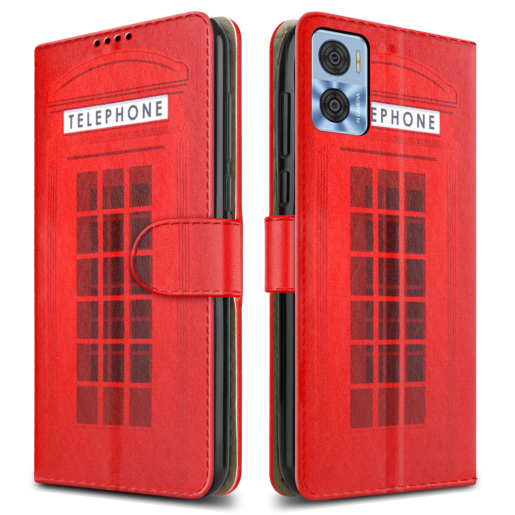 PIXFAB For Motorola E22 / E22i Leather Phone Case, Magnetic Closure Full Protection Book Folio Design, Wallet Case Cover [Card Slots] and [Kickstand] For Motorola Moto E22 / E22i - Telephone Box