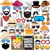 Party Photo Booth Props - 60-pc Photobooth Kit with 8 x 10-Inch Sign, 60 Adhesive Pads, 45 Sticks - Photobooth Props - Photo Props for Photo Booth - Props for Photobooth