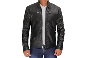 Decrum Mens Leather Jacket - Cafe Racer Style Real Lambskin Leather Jacket Men