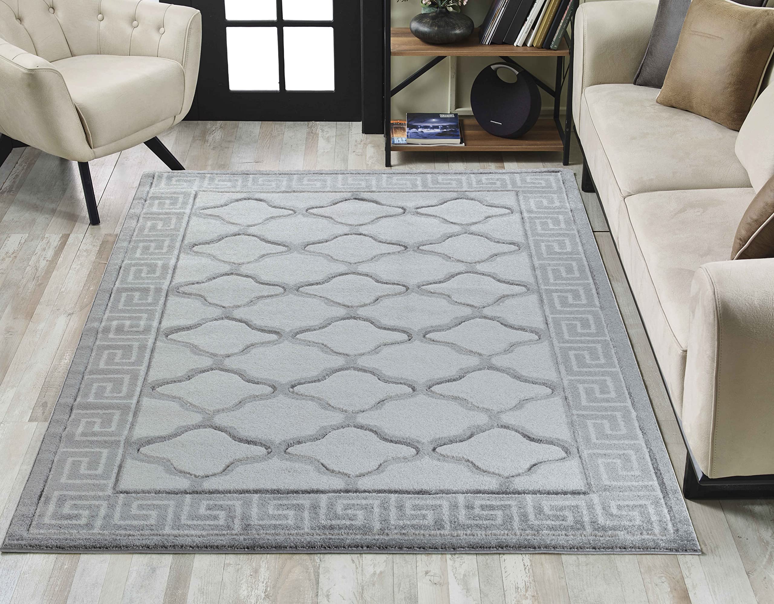 Serdim Rugs Valencia Modern Trellis Design Carved Area Rugs Grey Black 60x110 cm Rectangle