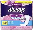 Always Thin Unscented Daily Liners, Wrapped, Regular Absorbency, 120 Count (Pack of 2)