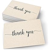 321Done Thank You Note Cards (Set of 50) 4x6 - Blank on Back - Made in USA, Cute Modern Script Kraft Tan Thick Cardstock, Large