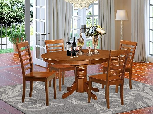 Amazon Com East West Furniture Dining Set 4 Amazing Kitchen Dining Chairs A Wonderful Kitchen Table Saddle Brown Color Wooden Seat Saddle Brown Butterfly Leaf Dining Table Furniture Decor