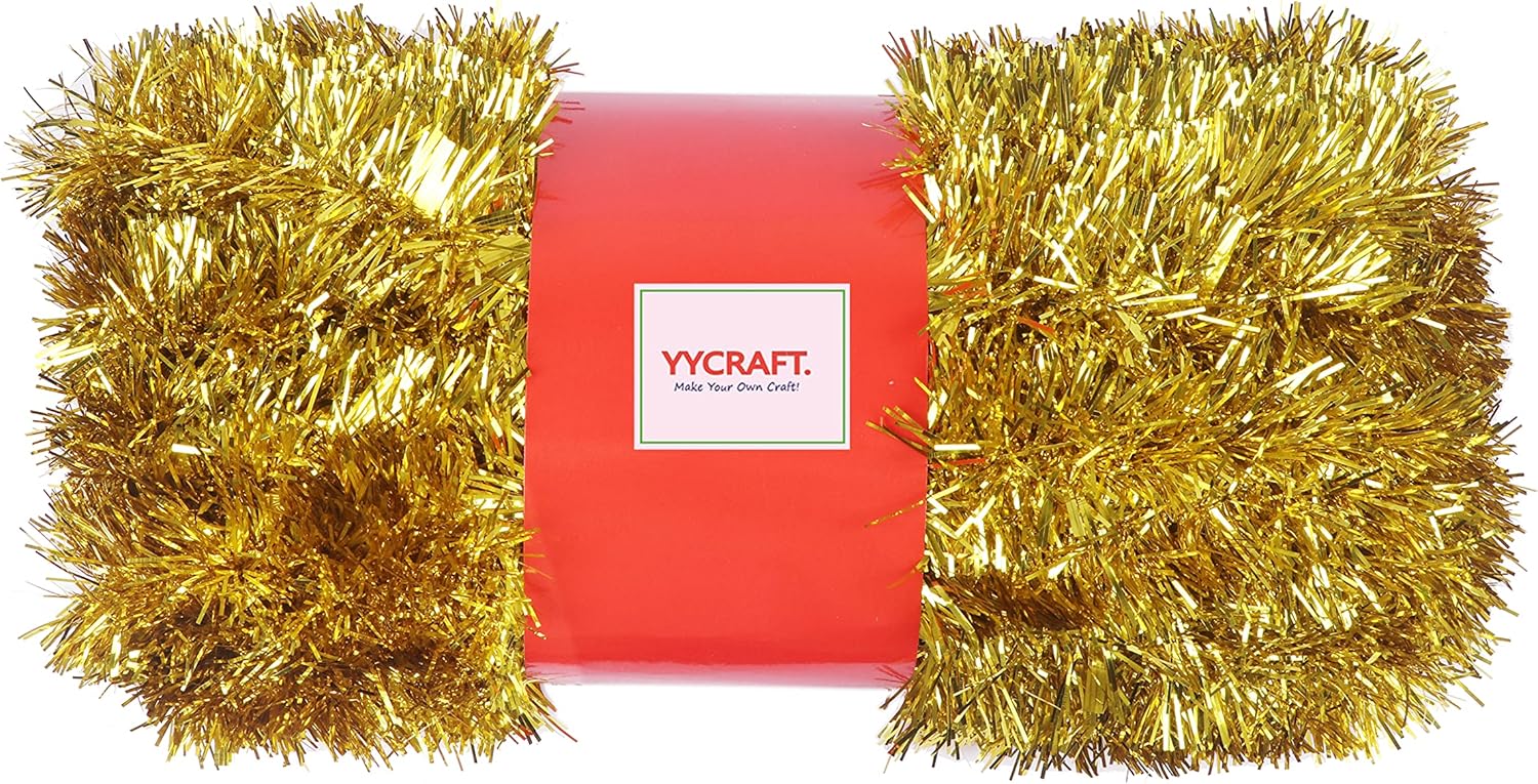Wreaths, Garlands & Swags - YYCRAFT 15 Yards (45 Feet) Commercial Length Thick Foil Tinsel Christmas Garland Classic Christmas Decorations, Gold