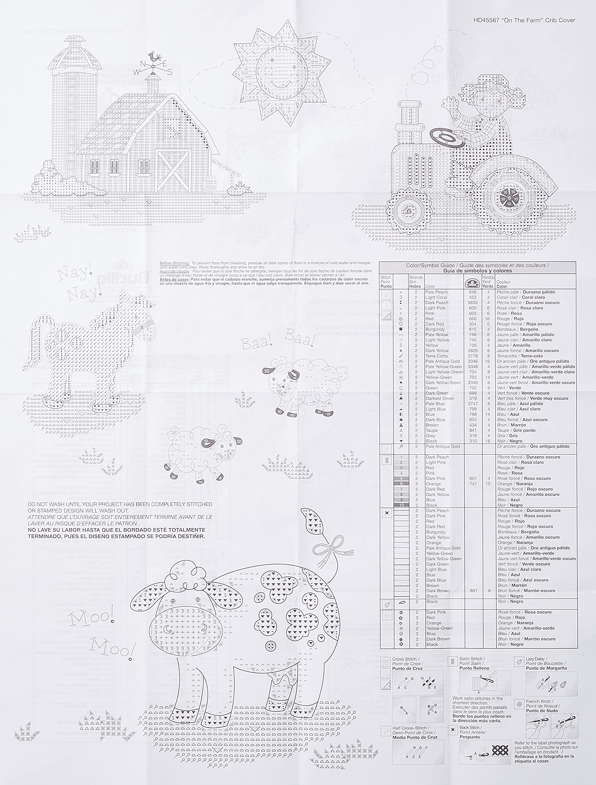 Bucilla Stamped Cross Stitch Crib Cover Kit, 34 by 43-Inch, 45567 On The Farm