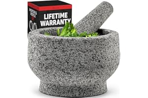 PriorityChef Extra Large Mortar and Pestle Set, Heavy Duty Natural Granite, Make Fresh Guacamole at Home, Solid Stone Grinder