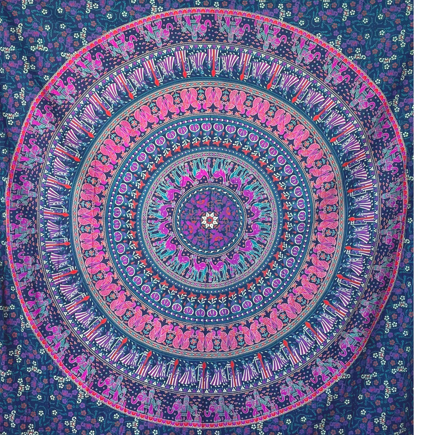 MOMOMUS Mandala Tapestry Wall Hanging - 100% Cotton Indian Art - Tapestry for Bedroom Aesthetic, and Wall Tapestry Hanging - Lilac, 210x230 cm