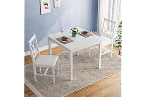 Alohappy Dining Table Set for 2, 3 Piece Kitchen Table and Chairs Set Modern Dining Table with 2 Upholstered Chairs for Small Space, Apartment, Space-Saving & Easy Assembly (White)