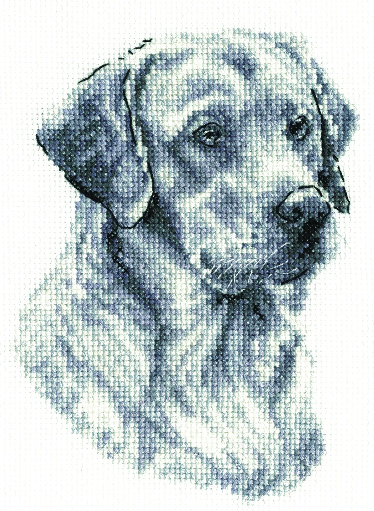 DMC Creative world DMC Cross Stitch kit-Labrador, Cotton, Black/White, 17.8 x 12.7 x 1 cm
