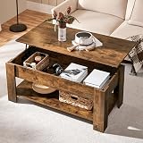 Yaheetech Lift Up Coffee Table Rustic Brown 120x60 cm with Hidden Drawer view 9
