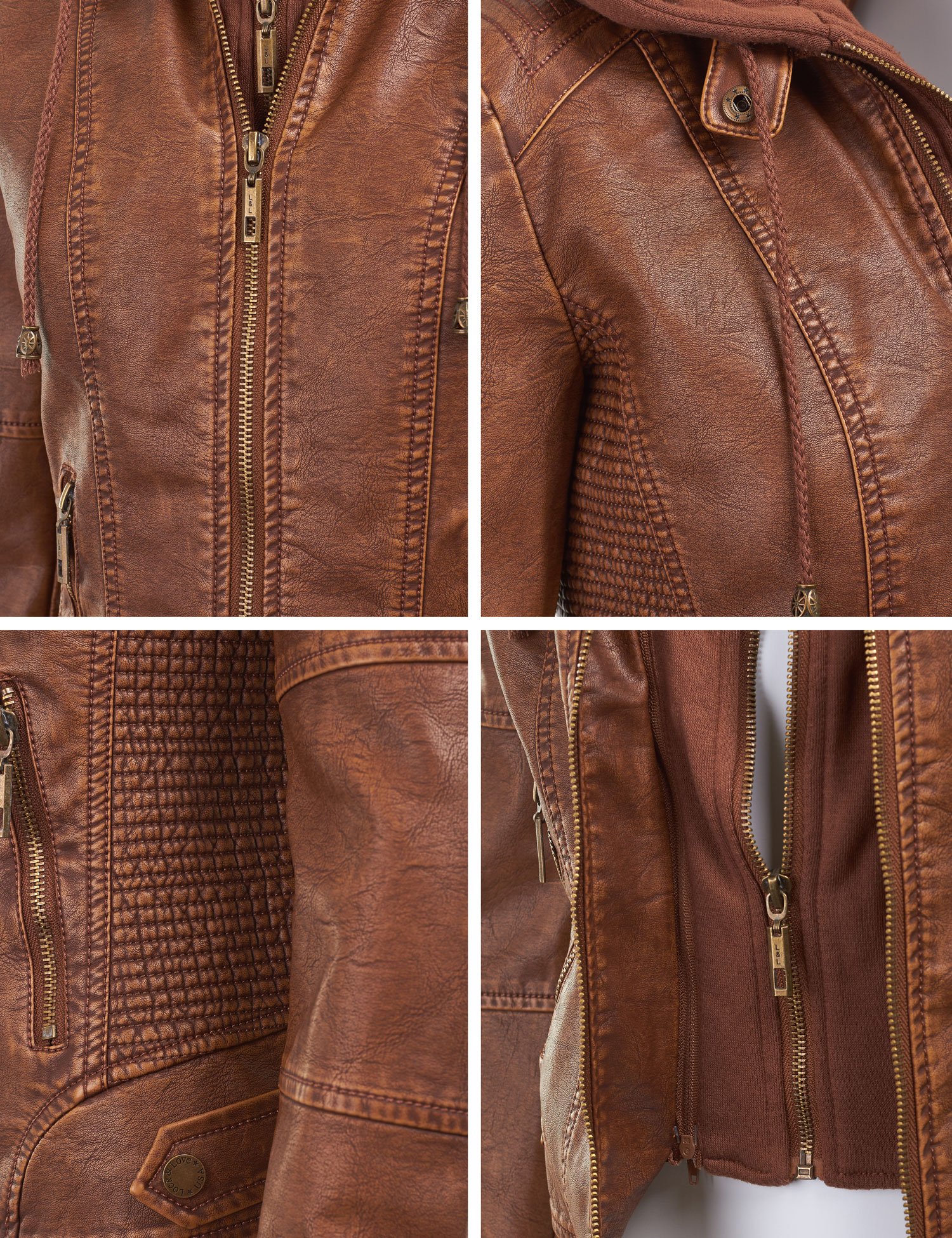 Lock and Love Women's Hooded Faux Leather Moto Biker Jacket (XS2XL