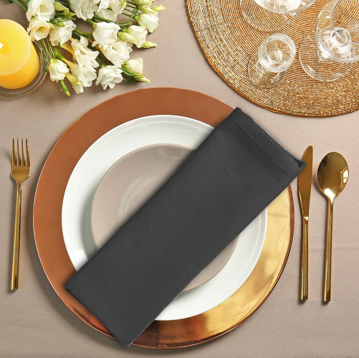 Utopia Kitchen Cloth Napkins 18 by 18 Inches, 12 Pack Steel Grey Dinner Napkins, Poly Cotton Soft Durable Napkins: Home & Kitchen