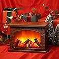 YAKii Rectangle Fireplace Lantern 6 Super Bright LEDs 6 Hours Timer Battery Operated, Hanging Sitting Decoration Indoor & Outdoor Christmas Day Decoration Brown
