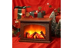 YAKii Rectangle Fireplace Lantern 6 Super Bright LEDs 6 Hours Timer Battery Operated, Hanging Sitting Decoration Indoor & Outdoor Christmas Day Decoration Brown