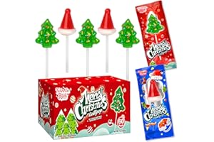 TWINKLE BITES 60 Pack Christmas Lollipops - Individually Wrapped Christmas Holiday Themed Hat And Tree Lollipops - Colorful Red & Green Designs & Delicious Flavor -Bulk Candy Use For Stocking Stuffers, Party Favor, Classroom & Office Treats, Candy Jar Fillers