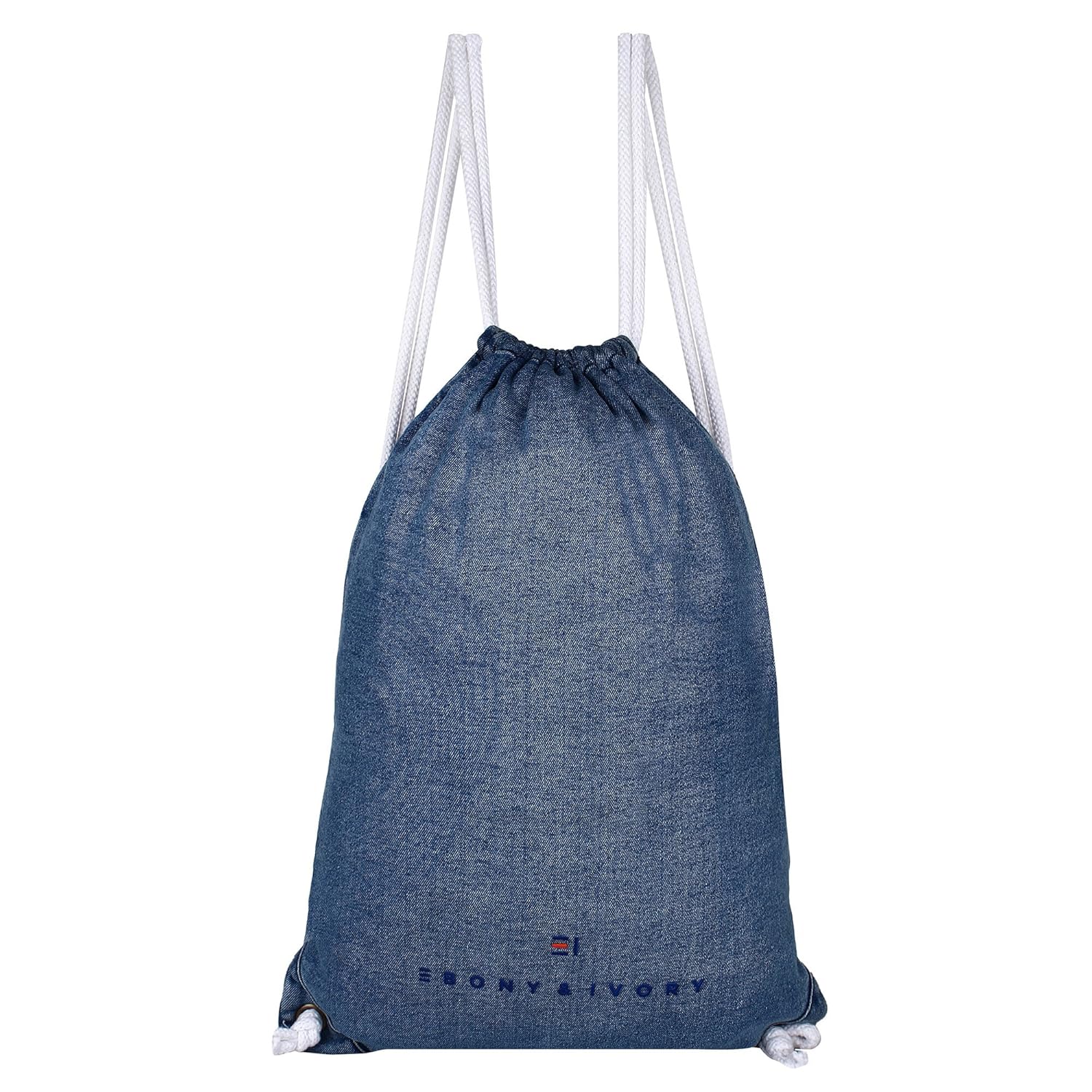 denim drawstring backpack