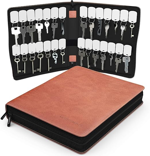 Portable Zippered Key Case Leather Key Organizer Key