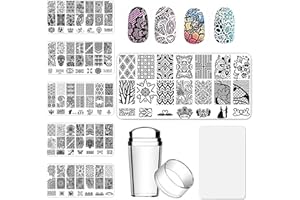 AddFavor Nail Stamper Kit 6pcs Flower Lace Vine Nail Art Stamping Plate Template with Silicone Nail Stamper and Scraper for Women Girls DIY Fingernail Manicure Stencils Tools